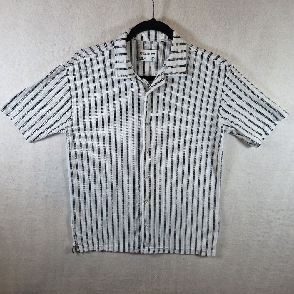 Sovereign Code Gifford Boys White/Black Striped Button-Up Shirt Large 14-16
